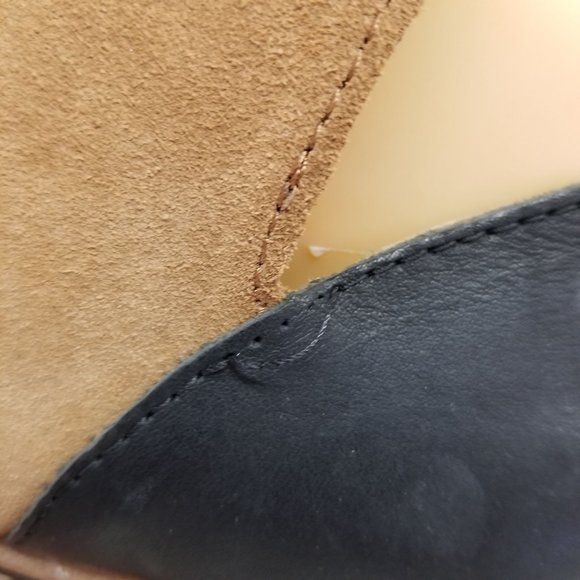 Sorel‎ 9.5 Leather 2 Tone Black Brown Heeled Open Toe Booties NADIA - Picture 6 of 13